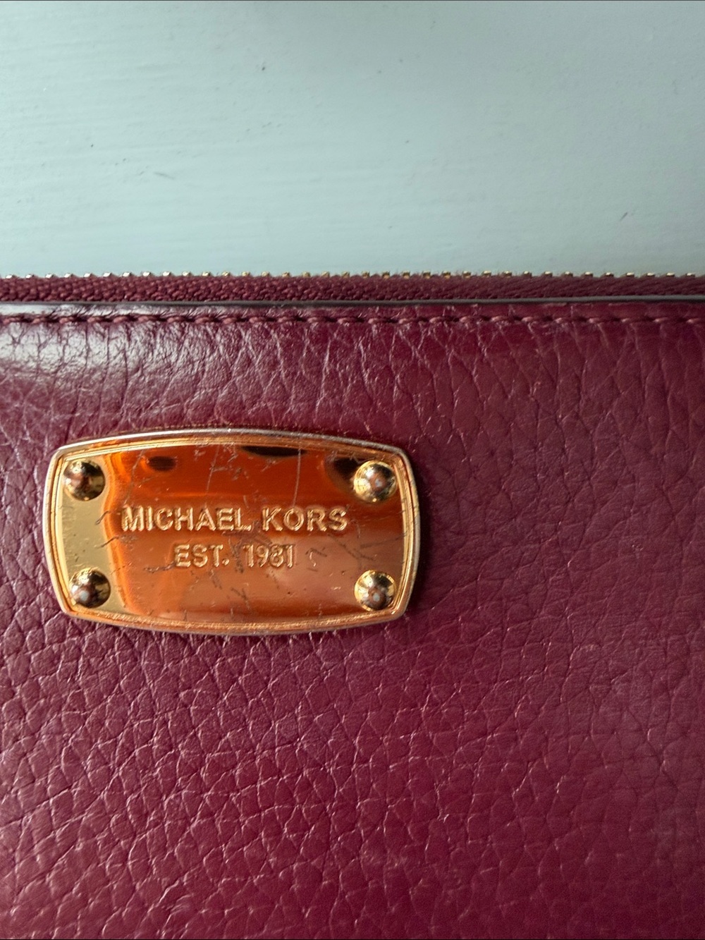 Michael Kors Wine Leather Zip-Around Wallet with Gold Plaque - Picture 2 of 14